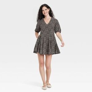 NWT Universal Thread Black Floral Mini Dress XL V Neck Pockets